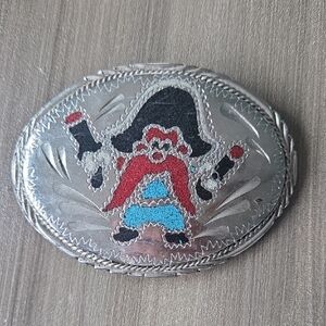 Vintage Yosemite Sam Turquois And Coral Chip Inlay Belt Buckle